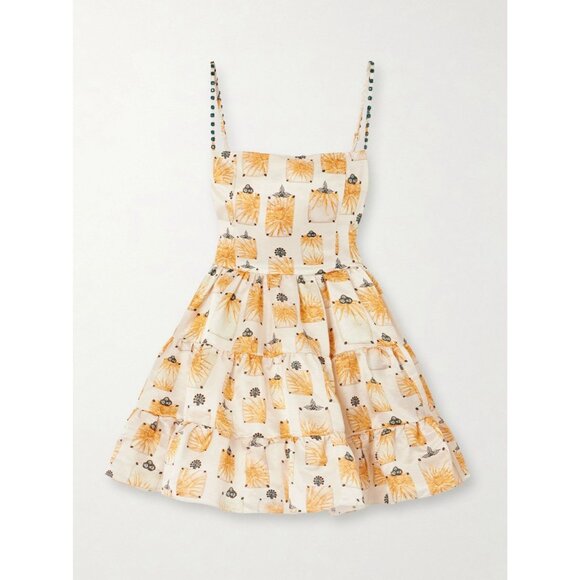 Agua by Agua Bendita Lima Cream Yellow Linen Blend Dress Large New - Picture 3 of 10